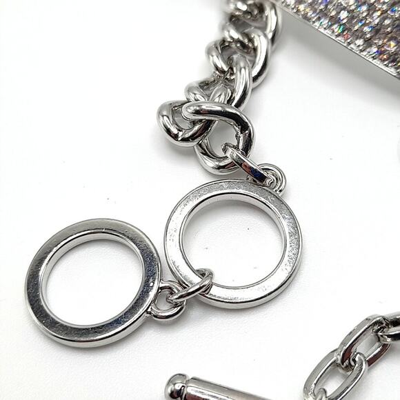 Chico's Pave Rhinestone Silver I.D. Style Bracelet, Toggle Clasp, 8 1/2 Inches - Picture 8 of 9